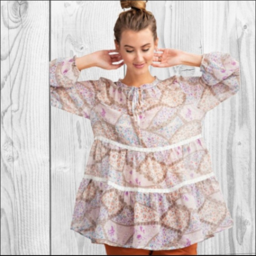 NWT Chiffon Layered Peplum Blouse/Peasant Top